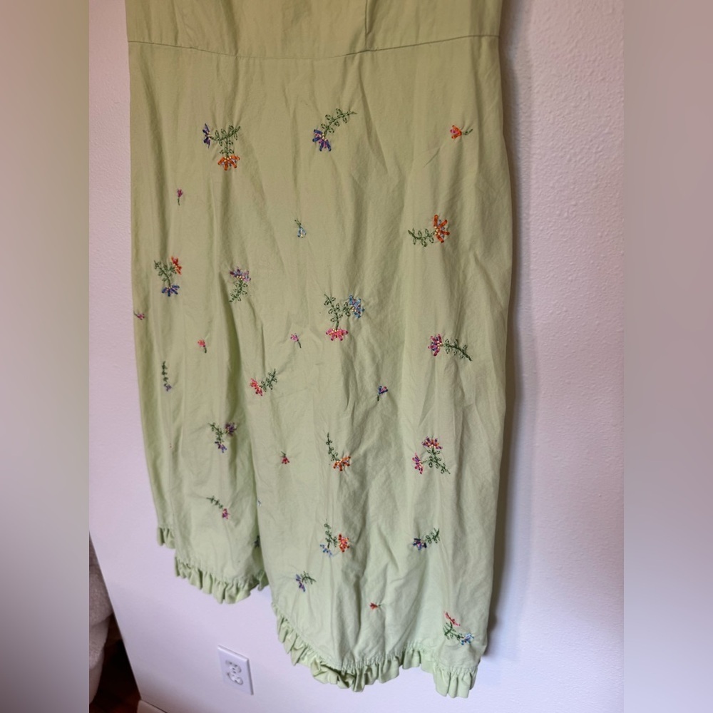 Hanna Andersson Womens Embroidered Cotton Dress Green Floral Ruffle Size 6 EUC - Picture 5 of 7
